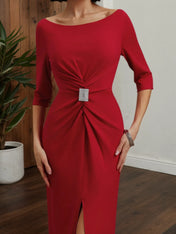 Red Ruched Off The Shoulder Half Sleeve Sheath Maxi Dress
