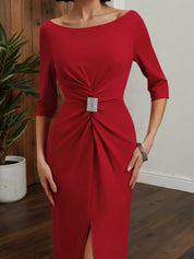 Red Ruched Off The Shoulder Half Sleeve Sheath Maxi Dress