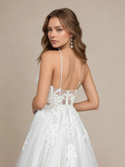 White A-Line Spaghetti Straps Sequins Tulle Wedding Dress