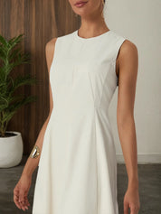 Apricot Lyocell Cotton Crew Neck Sleeveless A-Line Midi Dress