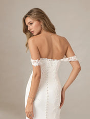 White Mermaid Sequins Off The Shoulder Stretch Crepe Wedding Dress