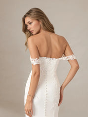 White Mermaid Sequins Off The Shoulder Stretch Crepe Wedding Dress