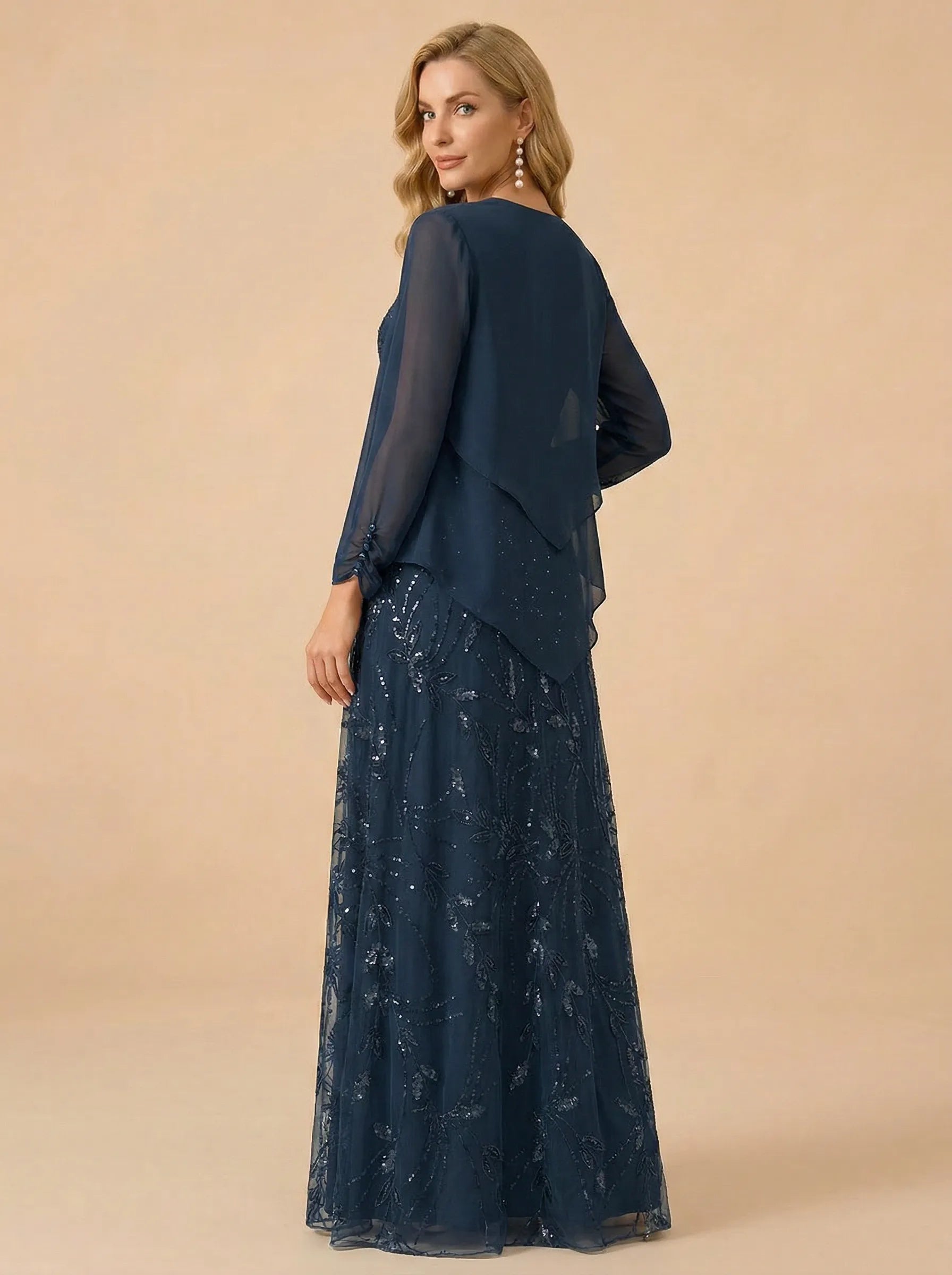 A-Line Sequin Embroidered V-Neck Mother of the Bride Gown with Matching Jacket