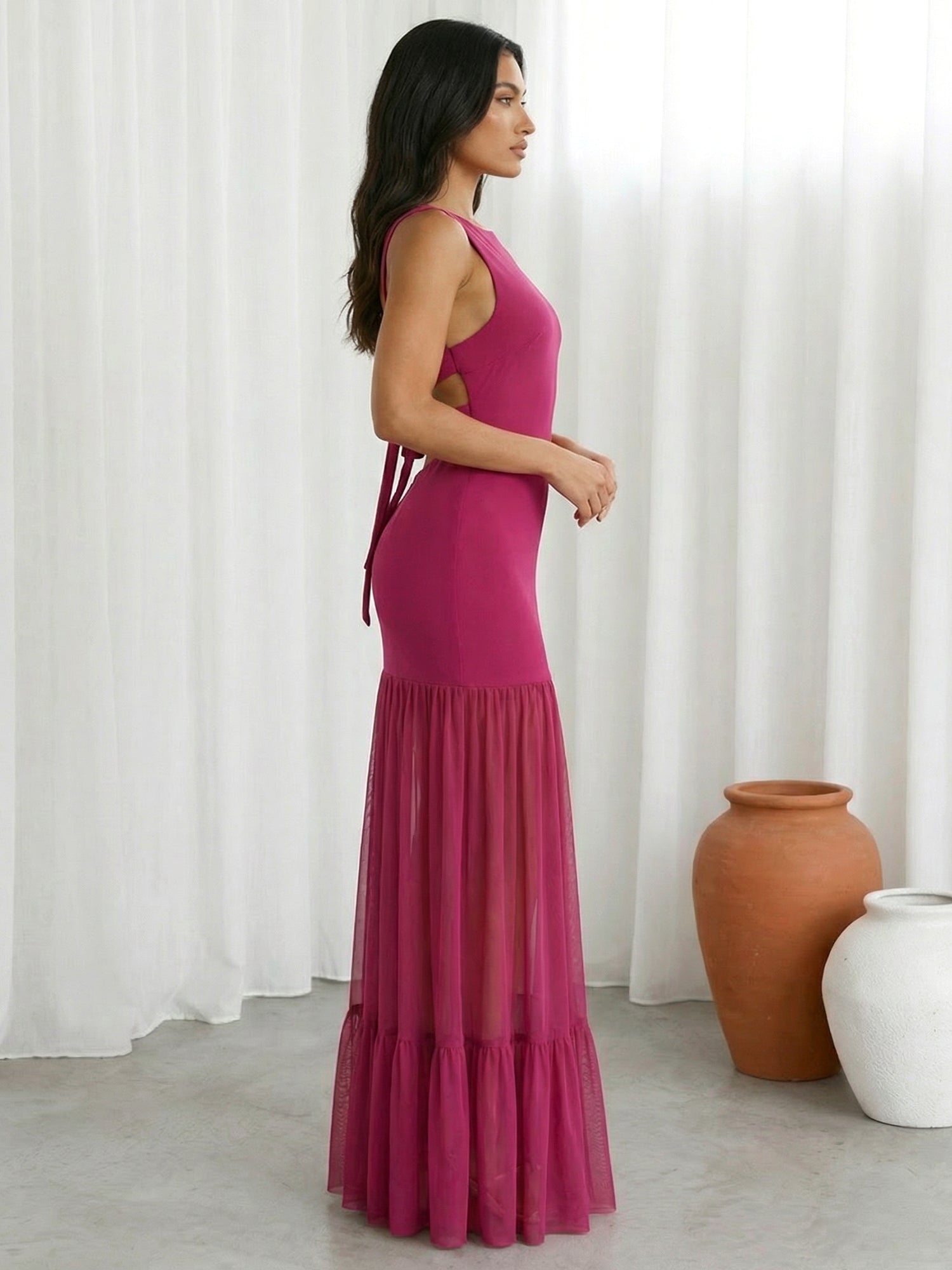 Dark Green Mermaid Boat Neck Maxi Dresses with Ruffle