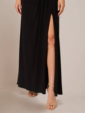 Black Deep V-Neck Ankle Length Chiffon Mother of The Bride Dresses With High Slit