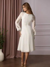 White A-Line V-Neck Lace Chiffon Pleated Wedding Dress