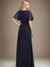 A-line Asymmetrical Floor-Length Chiffon Mother of the Bride Dress With Pleated Beading Sequins