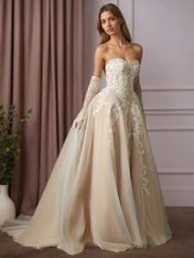 White Champagne Ball-Gown Strapless Lace Wedding Dress
