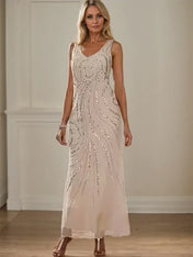 Sheath/Column V-Neck Ankle-Length Mother of the Bride Dresses with Jacket & Sequins