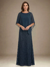 Sheath/Column Scoop Floor-Length Chiffon Lace Mother of the Bride Dress With Sequins Beading