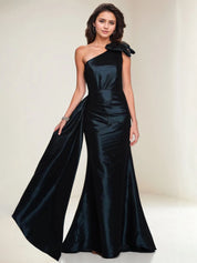 Sheath One Shoulder Sleeveless Bow Floor-Length Fitted Dress