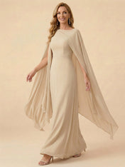 Cape Sleeve V-Back Chiffon A-Line Mother of the Bride Dress Maxi Dress