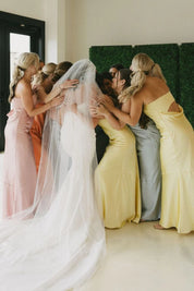 Sheath Strapless Colorful Silk Satin Long Bridesmaid Dresses