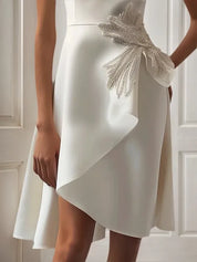 White Sequin Bow Sleeveless A-Line Midi Homecoming Dress