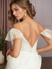 White A-Line V-Neck Sleeveless Sequins Tulle Wedding Dress