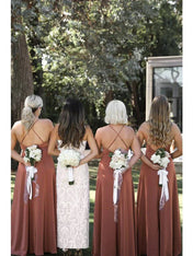 Simple Criss-Cross Straps Back Dusty Rose Bridesmaid Dress