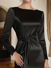 Satin Sheath Long Sleeves Mother of the Bride Dress with Side Waist