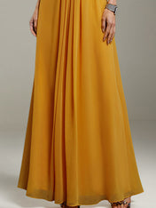A Line Yellow Chiffon Cross Neck Sleeveless Floor Length Dress