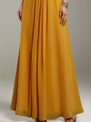 A Line Yellow Chiffon Cross Neck Sleeveless Floor Length Dress