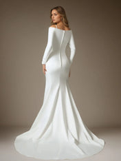 White Mermaid Off the Shoulder Satin Wedding Dress