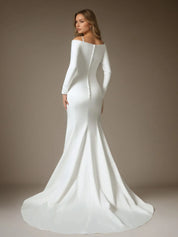 White Mermaid Off the Shoulder Satin Wedding Dress