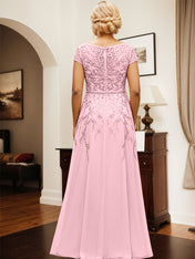 Candy Pink A Line Scoop Neck Chiffon Mother Of The Bride Dress With Appliques