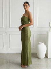 Sage Green Strapless Mermaid Ankle Length Maxi Dresses