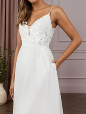 White A-Line V-Neck Sleeveless Sequins Chiffon Wedding Dress