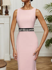 Pink Sleeveless Rhinestones Mermaid Midi Dress