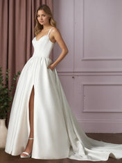White Ball-Gown with Pockets Double Faced Satin Wedding Dress