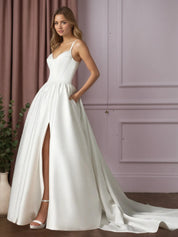 White Ball-Gown with Pockets Double Faced Satin Wedding Dress