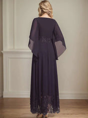 A-line Scoop Illusion Ankle-Length Lace Chiffon Mother of the Bride Dress With Sequins