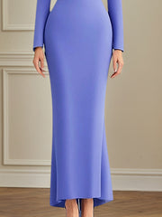 Elegant Purple Dress Long Sleeves Round Neck Ankle Length Dress