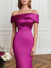 Formal Evening Dress Purple Satin Off The Shoulder Maxi Dress
