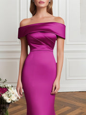 Formal Evening Dress Purple Satin Off The Shoulder Maxi Dress