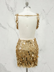 Gold V-Neck Backless Short Tight Sequin Homecoming Dress