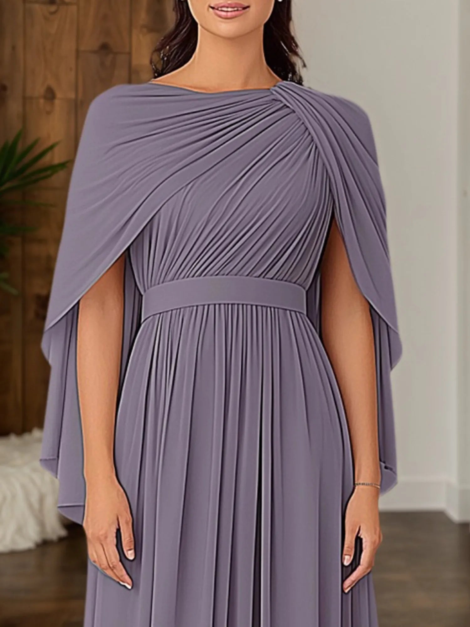 Mother of the Bride Dress Lavender Gray Blue Cape Gown