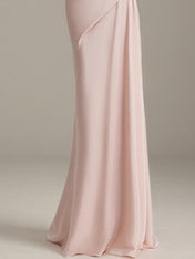 Pink Chiffon Off the Shoulder Floor Length Dress with Rhinestone Details