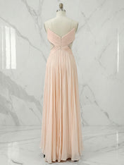 Radiant Blush Champagne Pleated Cutout Maxi Formal Evening Gown