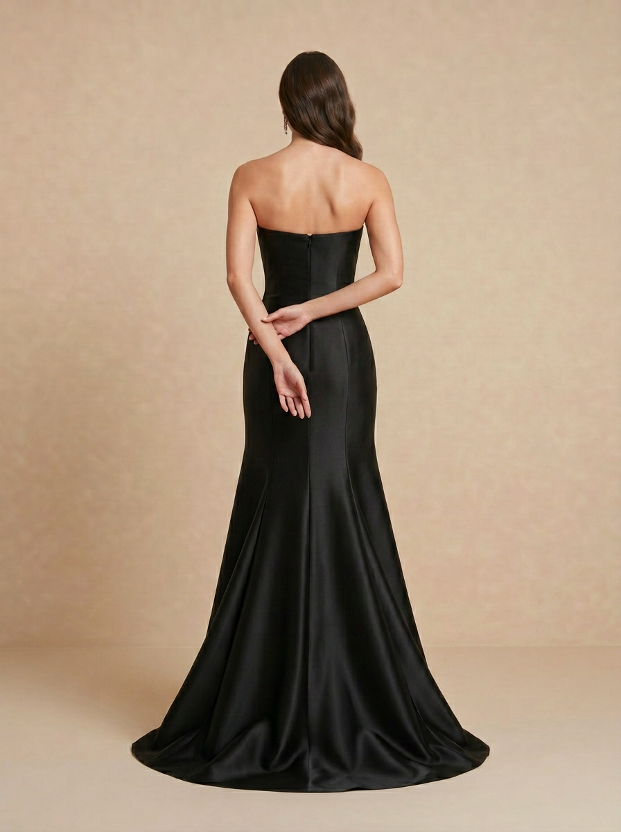 Strapless Satin Trumpet Floor-Length Evening Dresses with Contrast 3D Flowers