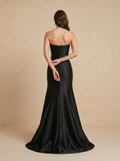 Strapless Satin Trumpet Floor-Length Evening Dresses with Contrast 3D Flowers