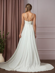 White A-Line Lace Chiffon Wedding Dress