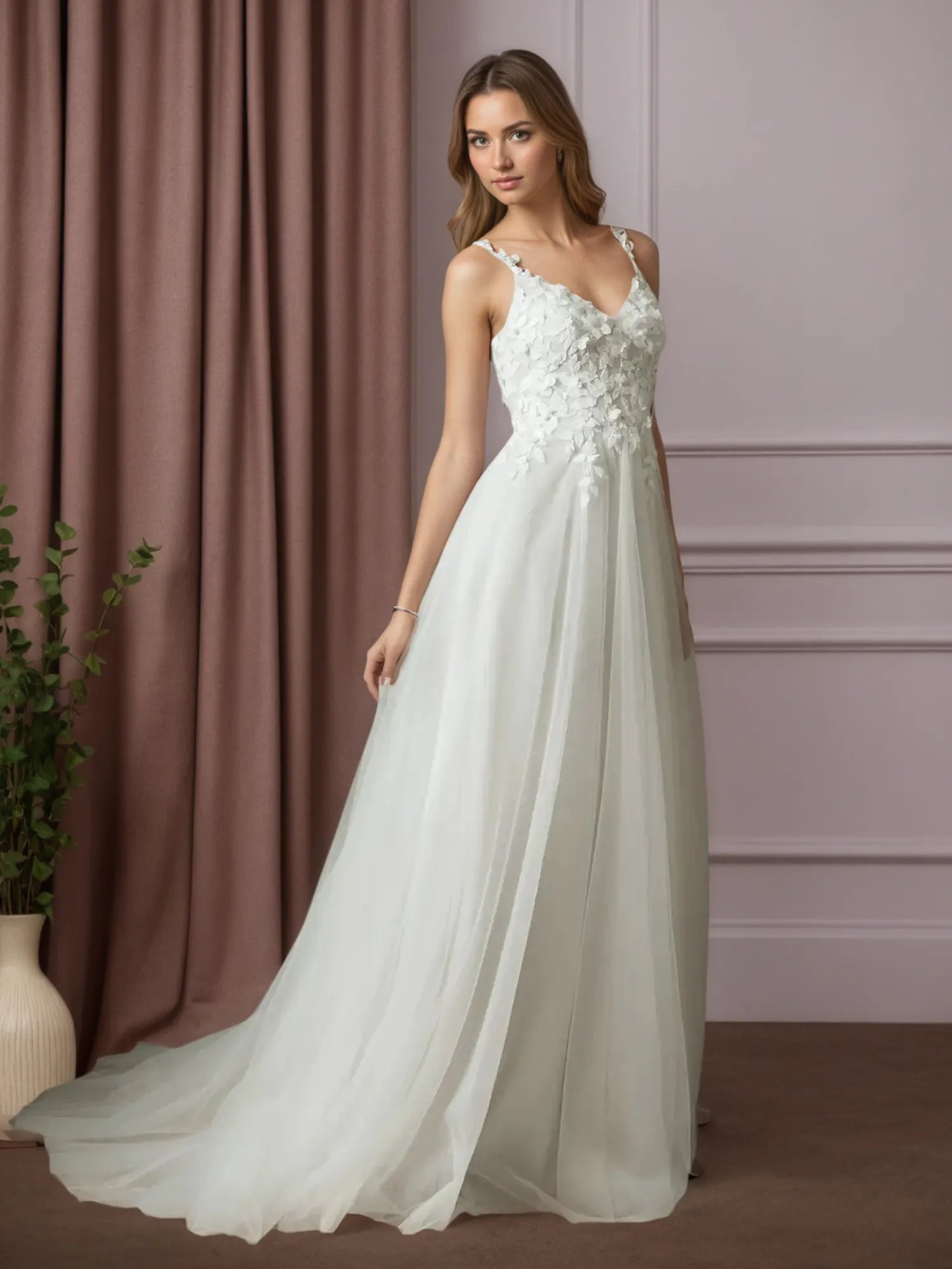 White Ball-Gown Lace Wedding Dress