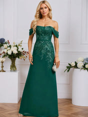 Sheath/Column Off the Shoulder Floor-Length Lace Chiffon Evening Dress With Sequins