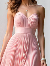 A-Line Pink Chiffon Sweetheart Sleeveless Floor-Length Pleated Bridesmaid Dress