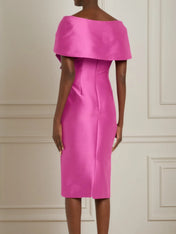 Rose Red Bow Satin Off The Shoulder Sheath Midi Dress