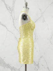 Glamorous Yellow Pearl Beaded Corset Short Homecoming Dress
