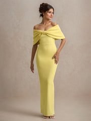 Yellow Strapless Off the Shoulder Floor Length with Oversize Bow Dress