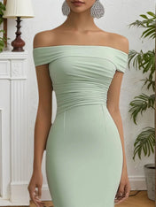 Wedding Guest Party Dress Sage Green Off The Shoulder Mermaid Midi Dress