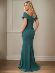 Sheath/Column V-Neck Illusion Floor-Length Lace Chiffon Mother of the Bride Dress With Pleated Sequins
